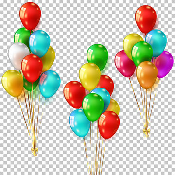 Set of colorful balloons isolated on transparent background