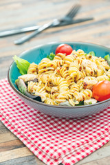 fusilli roast chicken and Italian cheese with basil and parmesan sauce
