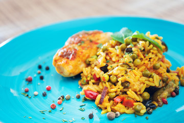 Andalusian fish, saffron rice with vegetables