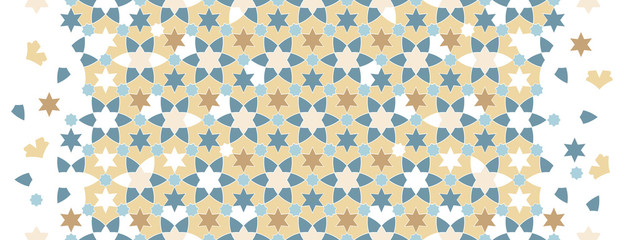 Geometric islamic halftone texture with color tile or mosaic disintegration