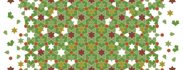 Morocco green mosaic background pattern. Geometric halftone texture with color tile disintegration