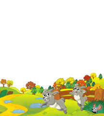 Cartoon nature farm rural sunny scene for different usage and some animal with white background - illustration for children