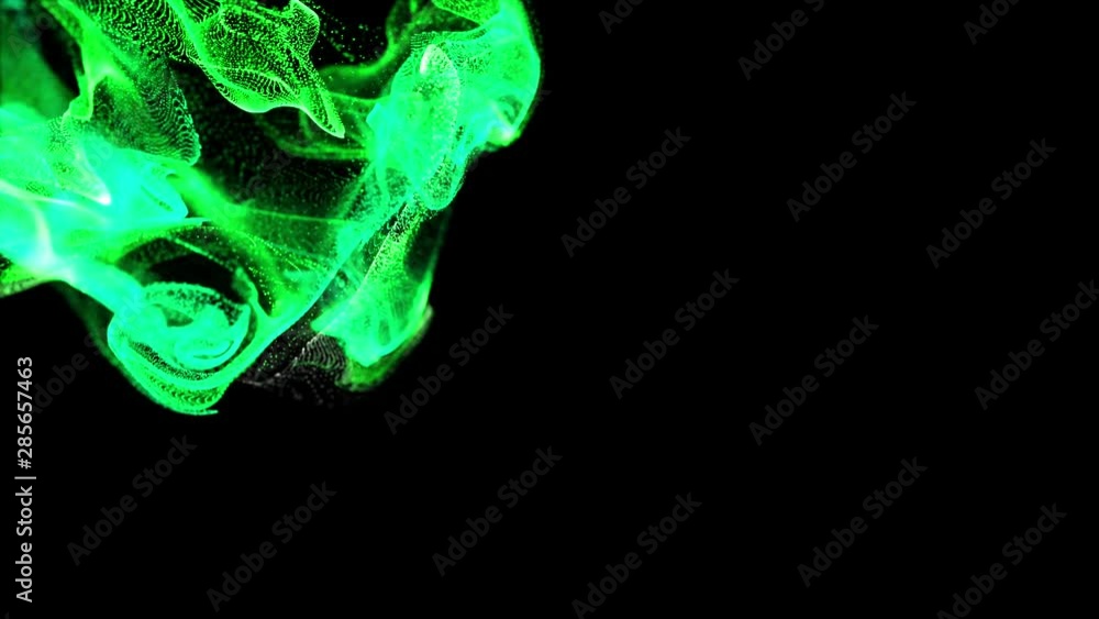 Aufkleber 3d ink effect of advection, luminous green particles float in liquid. glow particles move in a strea