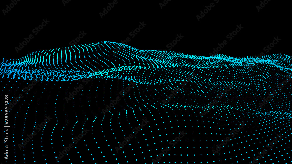 Poster abstract colour wave dots on black background. 3d. big data. network connection. technology backgrou