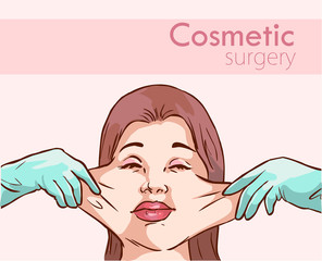 surgeon hands with woman plastic surgery process vector illustration