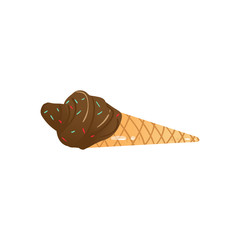 Melting chocolate ice cream balls in the waffle cone vector illustration isolated.