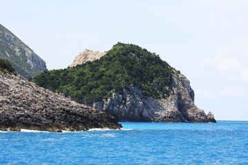 Naklejka premium Blue caves on Zakynthos island, Greece, travel concept