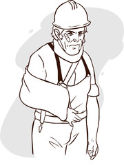 Injured builder with broken arm vector image.