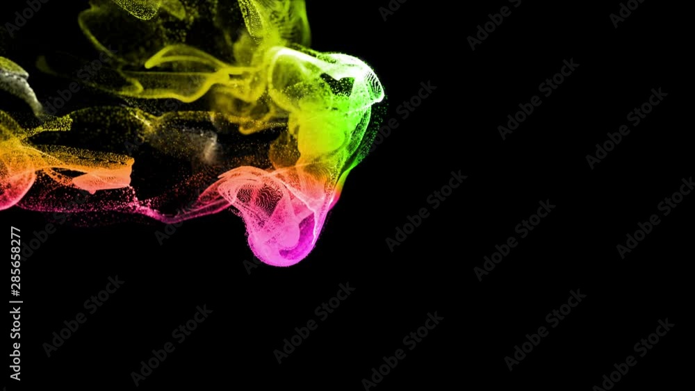 Aufkleber 3d ink effect of advection, luminous multicolor particles float in liquid. glow particles move in a 
