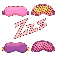 Sleep mask. Sleeping masks set in flat design style. The elements of the dream. Vector.