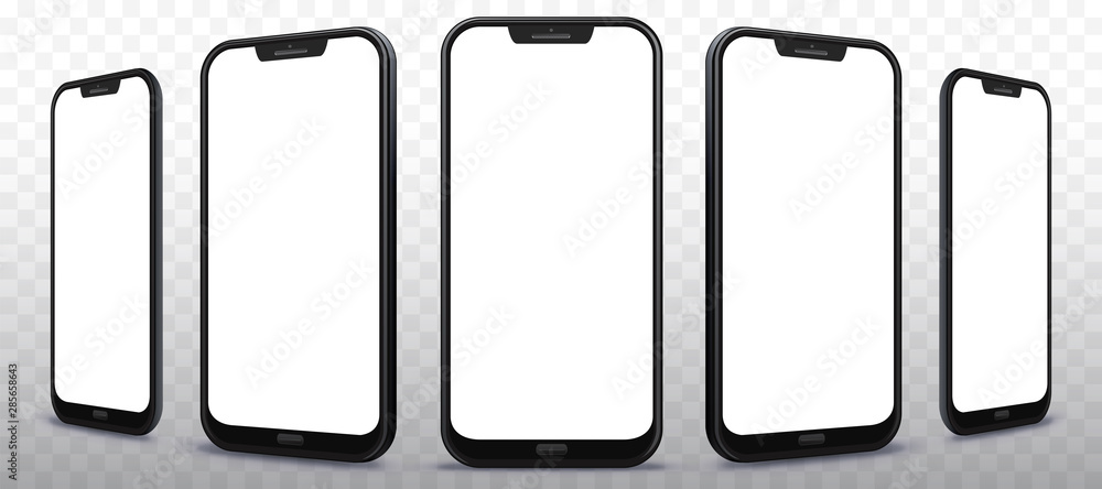 Poster mobile phone from different angles with transparent background