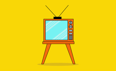 Flat design : colorful of retro old orange tv with bright yellow background.