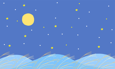 満月　山とススキ