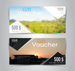 Gift certificates and vouchers, discount coupon or banner web template with blurred background gradient mesh for make an image of the products your company offers.