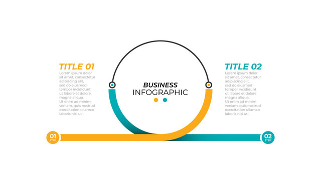 Business infographic template for presentation. Timeline with 2 steps, options, circle. Vector template.