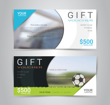 Gift voucher card or banner web template with blurred background gradient mesh for make an image of the product your company offers such as a gym, fitness or sports club