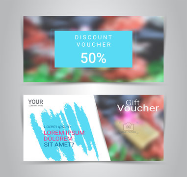 Gift certificates and vouchers, discount coupon or banner web template with blurred background gradient mesh for make an image of the products your company offers