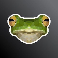 Frog face sticker. Adapted for printing. Low poly design. Vector, EPS 10