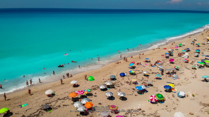 Beach on Lefkada, popular tourist resort on same name island in Greece