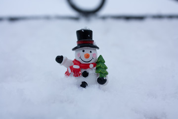 Cute snow man snow background