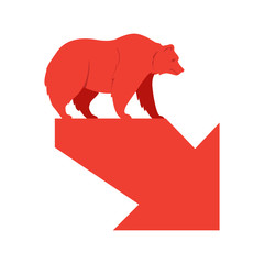 Bear market. Bear and red arrow. Stock market vector.