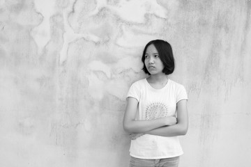 asian girl sad alone ,black and white  tone