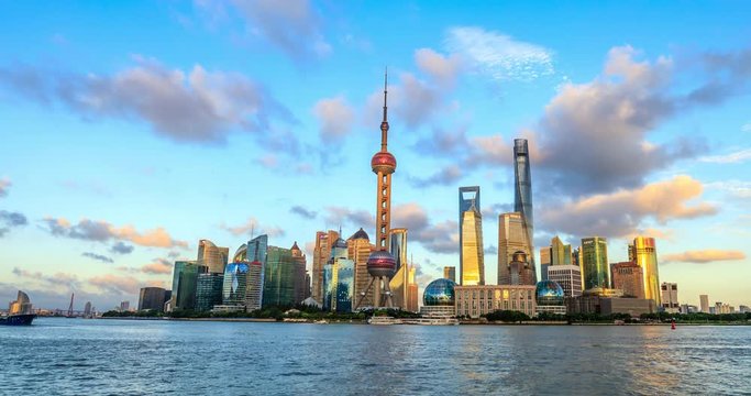 Shanghai skyline and modern urban buildings at sunset,time lapse.