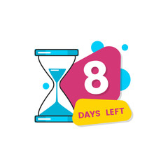 8 days left - number eight in geometric colorful shape sticker with hourglass