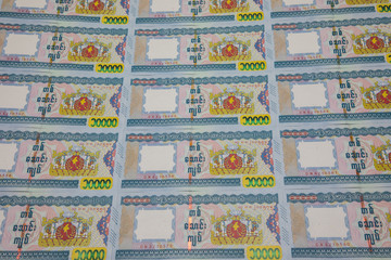 Fototapeta na wymiar myanmar banknotes isolated on white background