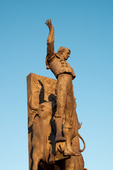 Madrid, Spain - April 3, 2010: Bullfighter statue in front of Plaza de Toros (bullring), Las Ventas, Madrid, Spain