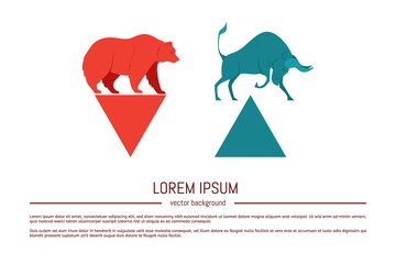 Bullish and bearish symbols. Stock market trends. Players on Exchange. Bulls and bears traders on a stock market.