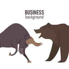 Bullish and Bearish symbols on stock market vector illustration. The symbol of the bear and the bull. The growing and falling market. Vector.