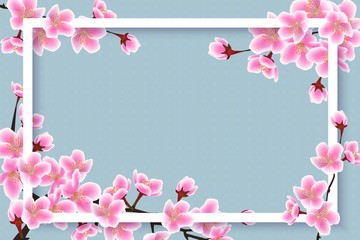 Spring time cherry blossom border - 3D frame with pink sakura flowers i