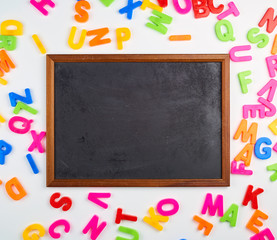 empty black chalk frame , white  background