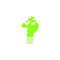 Green planet like a light bulb. Save the planet. Ecology logo.