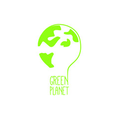 Green planet like a light bulb. Save the planet. Ecology logo.
