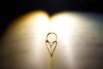 Ring on the middle page of book.