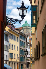 Zurich. Narrow street of the old city on a sunny day.