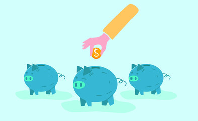 Saving money in piggy bank. Saving concept. Flat vector illustration.