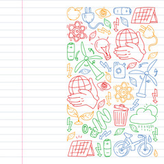 Cleaning services company vector pattern, drawing in exercise book.