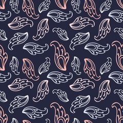 Seamless colorful design with paisley. Stylized petals.