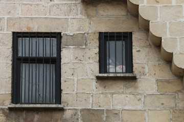 Fototapeta na wymiar old town wall door and window