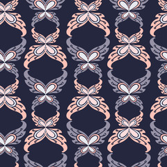 Seamless colorful design with paisley flowers and with butterflies