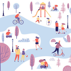 Various people in the park,human characters active lifestyle,recreation area,