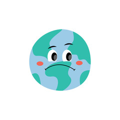 Unhappy sad Earth planet character vector flat style illustration icon isolated.