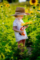 girl watering flowers in the field