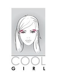 Beautiful young woman with hairstyle and expressive look. Fashion sketch. Fashion girls face. Hand-drawn fashion model. Woman face on a white background. Cosmetics.