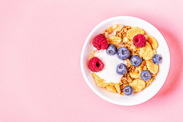 Healthy breakfast, muesli, cereal with fruit.