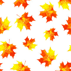 Naklejka na ściany i meble Seamless pattern with autumn leaves. Watercolor illustration