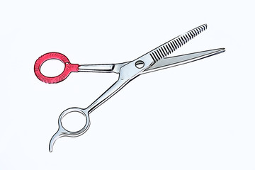 illustration of chrome barber scissors. Isolated on white background